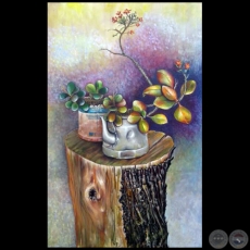 Tronco y plantas - Pintura al óleo - Obra de Vicente González Delgado